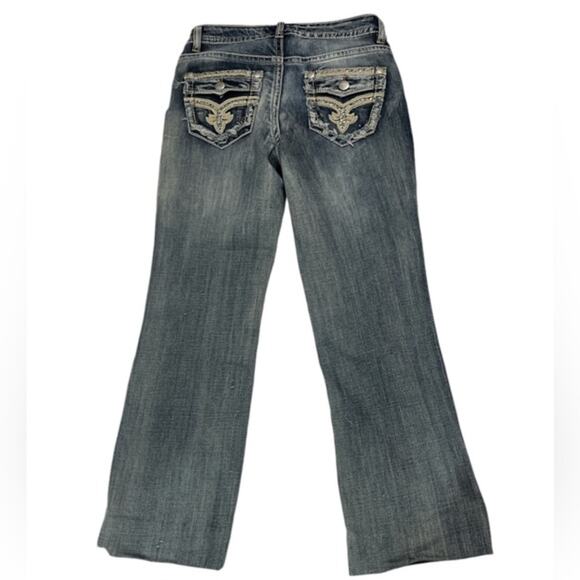 Y2k Early 2000s Denim Ombre Rhinestone Jewels Pockets Bootcut Jeans Size 8 - Picture 1 of 12